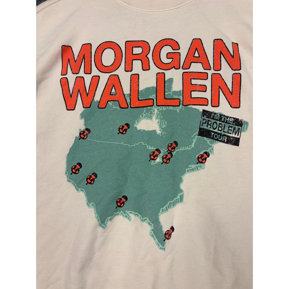 Morgan Wallen Im The Problem Tour Sweatshirt Cream Large 2025 Concert Merch
